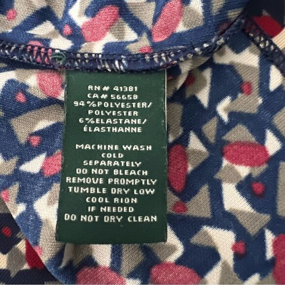 Lauren Ralph Lauren Women Top Medium Blue Short Sleeve Geometric Print Crew Neck - Picture 10 of 12